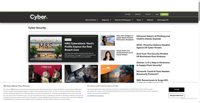 Security scan screenshot of https://cybermagazine.com/cyber-security