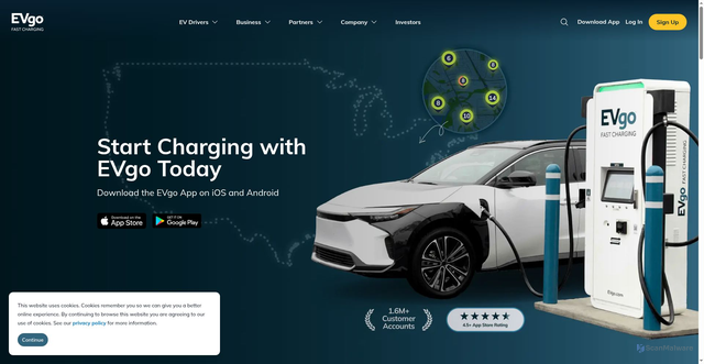 Security scan screenshot of https://evgo.com