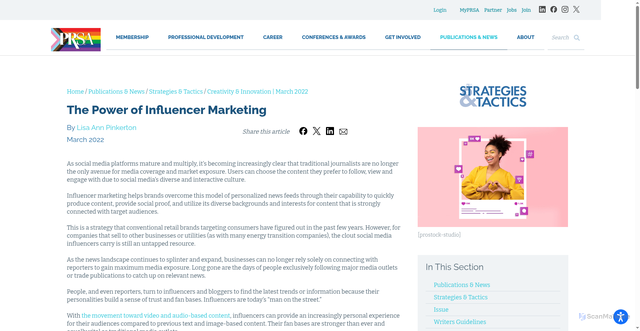 Security scan screenshot of https://www.prsa.org/article/the-power-of-influencer-marketing