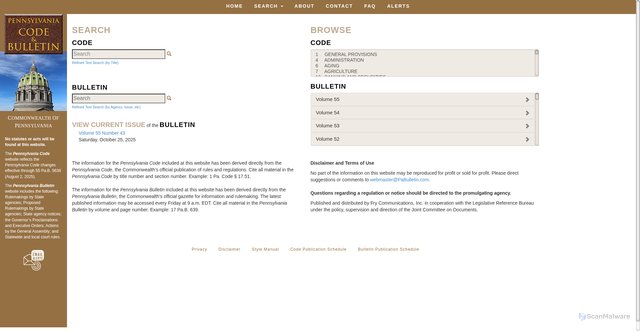 Security scan screenshot of https://pacodeandbulletin.gov/