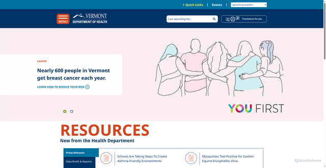 Security scan screenshot of https://www.healthvermont.gov/