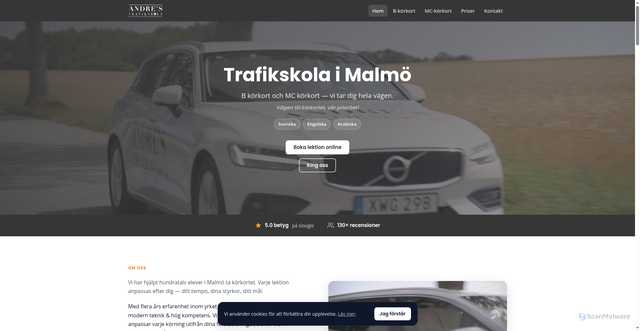 Security scan screenshot of https://andrestrafikskola.se