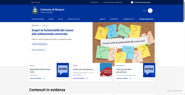 Security scan screenshot of https://www.comune.bosaro.ro.it/