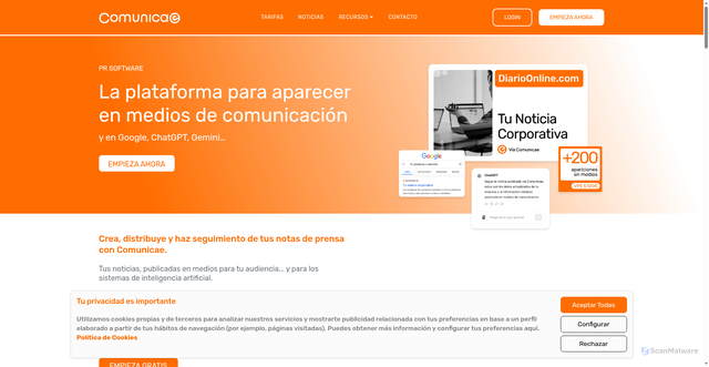 Security scan screenshot of https://comunicae.es
