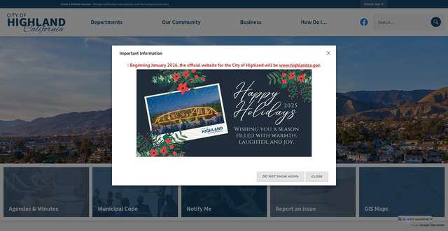 Security scan screenshot of https://highlandca.gov/