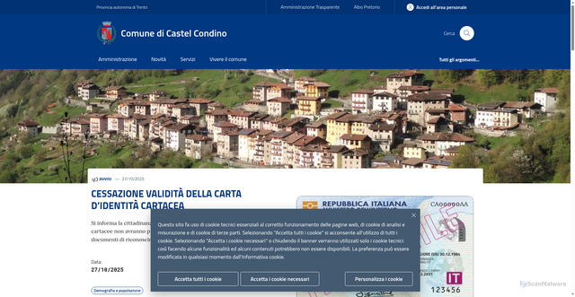 Security scan screenshot of https://www.comune.castelcondino.tn.it/