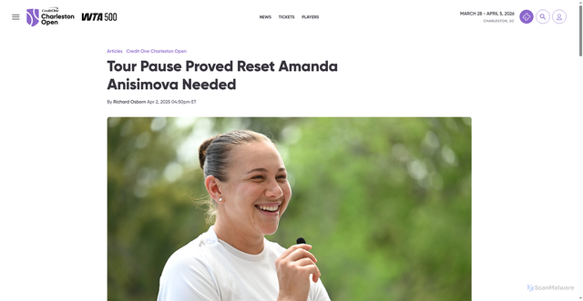 Security scan screenshot of https://www.creditonecharlestonopen.com/articles/tour-pause-proved-reset-amanda-anisimova-needed/