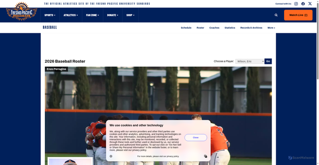 Security scan screenshot of https://fpusunbirds.com/sports/baseball/roster/eric-wilson/6981