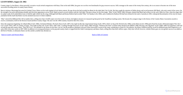 Security scan screenshot of https://profiles.shsu.edu/lis_fwh/book/roots_of_rock/support/Country/Rimes.htm