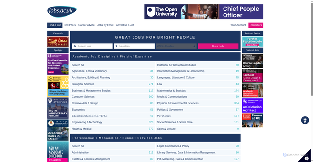 Security scan screenshot of https://www.jobs.ac.uk