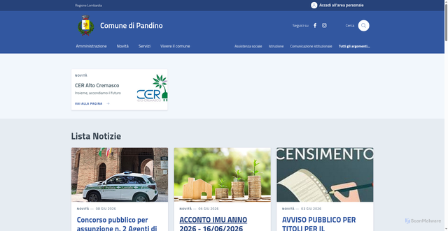 Security scan screenshot of https://www.comune.pandino.cr.it