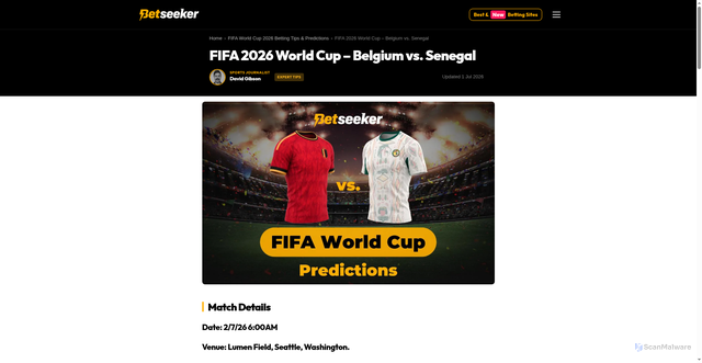 Security scan screenshot of https://www.betseeker.com.au/football-tips/fifa-world-cup-2026-tips/fifa-2026-world-cup-belgium-vs-senegal/