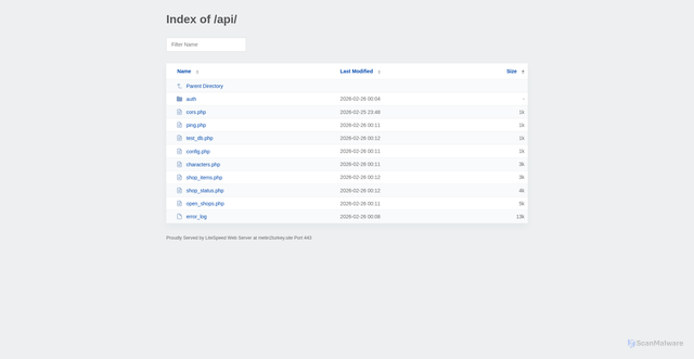 Security scan screenshot of http://metin2turkey.site/api/?SA