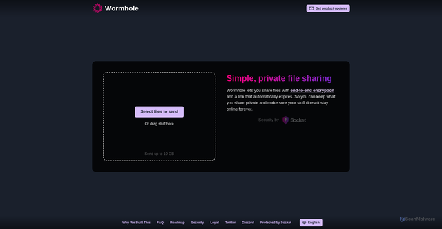 Security scan screenshot of https://wormhole.app/