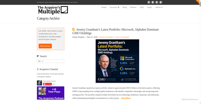 Security scan screenshot of https://acquirersmultiple.com/category/jeremy-grantham/