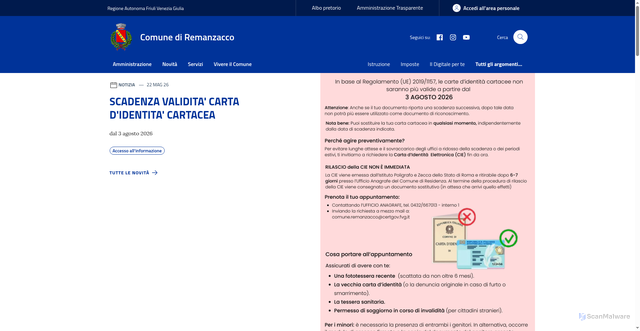 Security scan screenshot of https://www.comune.remanzacco.ud.it