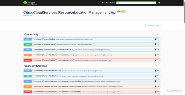 Security scan screenshot of https://resourcelocationmanagement-australiaeast-release-b.citrixworkspacesapi.net