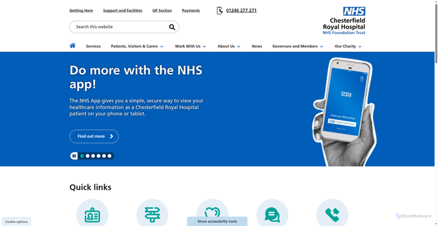 Security scan screenshot of http://www.chesterfieldroyal.nhs.uk