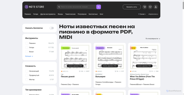 Security scan screenshot of https://note-store.ru