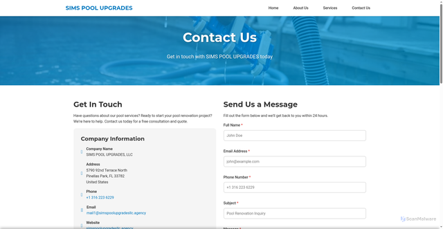 Security scan screenshot of https://simspool.pages.dev/contact.html