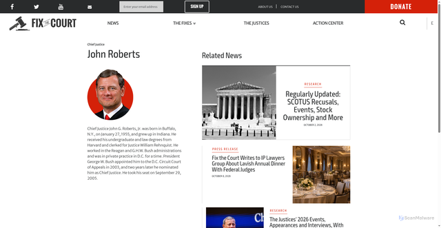 Security scan screenshot of https://fixthecourt.com/justice/john-roberts-jr/