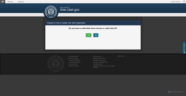 Security scan screenshot of https://vote.utah.gov/register-to-vote-or-update-your-voter-registration/