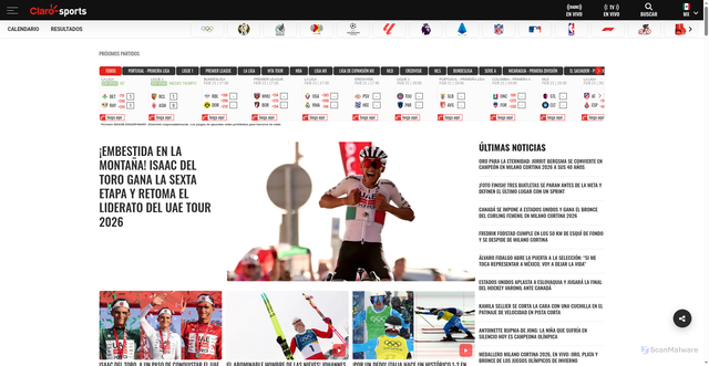 Security scan screenshot of https://www.clarosports.com