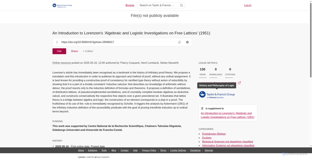 Security scan screenshot of https://tandf.figshare.com/articles/online_resource/An_Introduction_to_Lorenzen_s_Algebraic_and_Logistic_Investigations_on_Free_Lattices_1951_/29086617