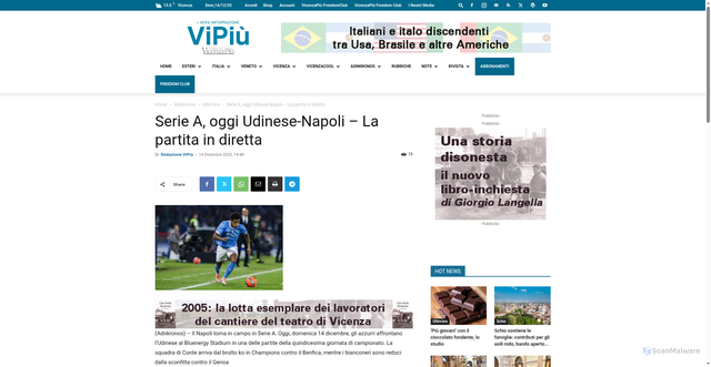 Security scan screenshot of https://www.vipiu.it/leggi/serie-a-oggi-udinese-napoli-la-partita-in-diretta/