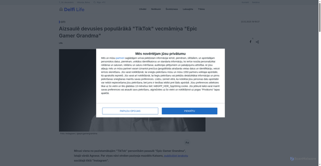 Security scan screenshot of https://www.delfi.lv/life/42051914/citi/120100375/aizsaule-devusies-popularaka-tiktok-vecmamina-epic-gamer-grandma