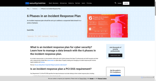 Security scan screenshot of https://www.securitymetrics.com/blog/6-phases-incident-response-plan