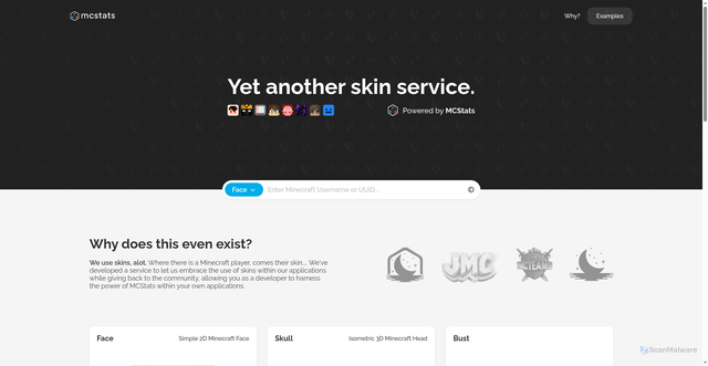 Security scan screenshot of https://skins.mcstats.com/
