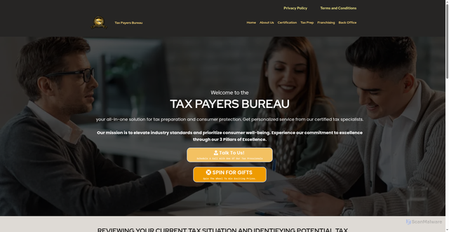 Security scan screenshot of https://taxpayersbureau.com/