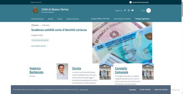 Security scan screenshot of https://www.comune.abanoterme.pd.it