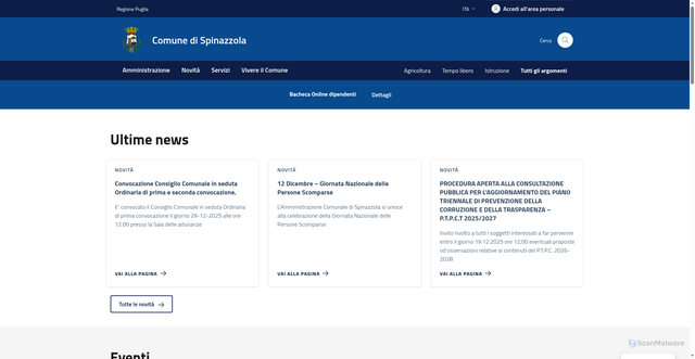 Security scan screenshot of https://www.comune.spinazzola.bt.it/