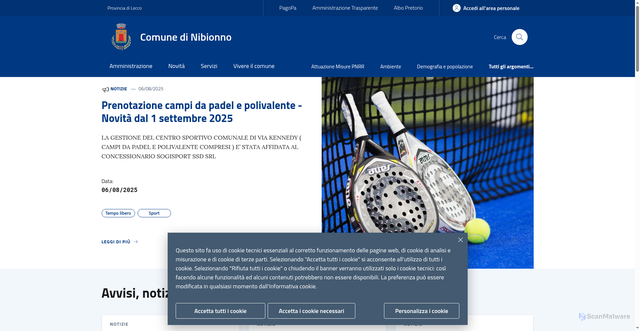 Security scan screenshot of https://www.comune.nibionno.lc.it/