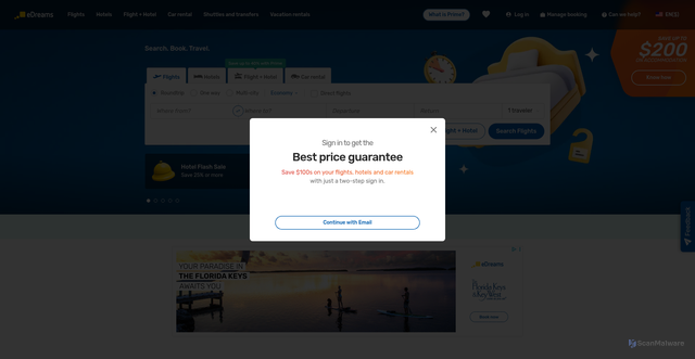 Security scan screenshot of https://www.edreams.net