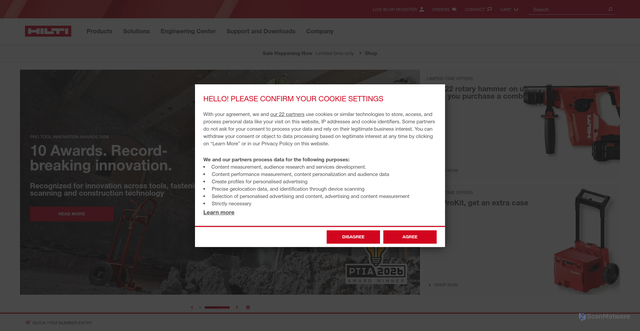 Security scan screenshot of https://www.hilti.com