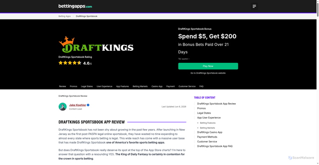 Security scan screenshot of https://bettingapps.com/draftkings-sportsbook