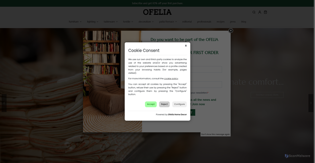 Security scan screenshot of https://www.ofeliahomedecor.com