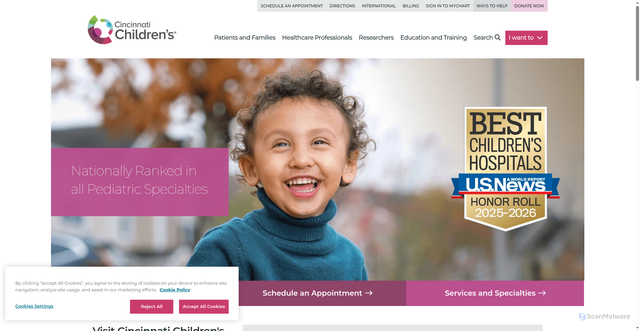 Security scan screenshot of https://www.cincinnatichildrens.org/