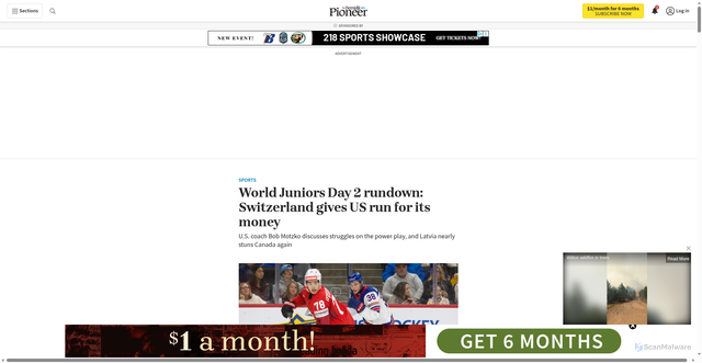 Security scan screenshot of https://www.bemidjipioneer.com/sports/world-juniors-day-2-rundown-switzerland-gives-u-s-run-for-its-money