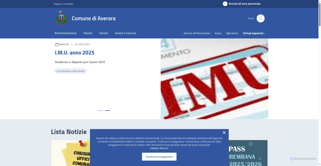 Security scan screenshot of https://comune.averara.bg.it/
