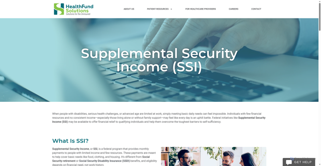 Security scan screenshot of https://www.healthfundsolutions.com/patient-resources/supplemental-security-income-ssi
