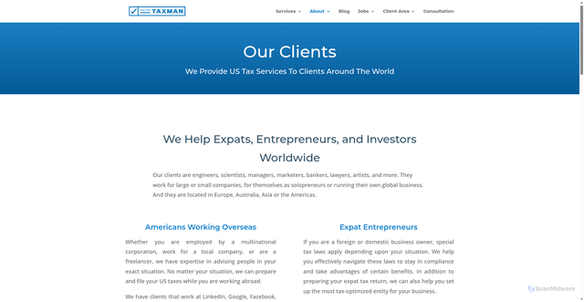 Security scan screenshot of https://wp.onlinetaxman.com/about-us/our-clients/