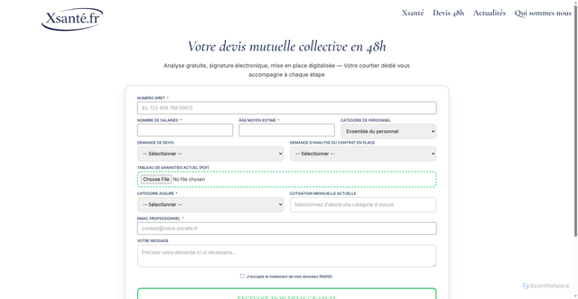 Security scan screenshot of https://xsante.fr/devis