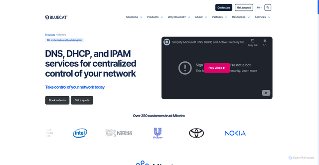 Security scan screenshot of https://menandmice.com
