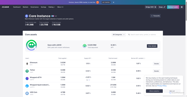 Security scan screenshot of https://app.aave.com/