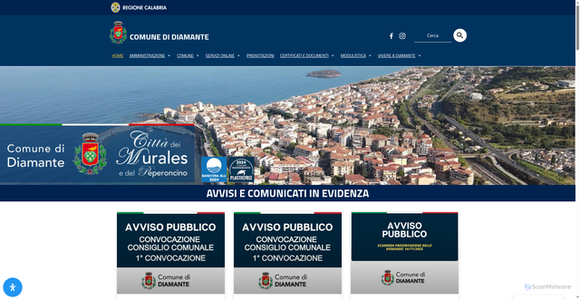 Security scan screenshot of https://www.comune-diamante.it/