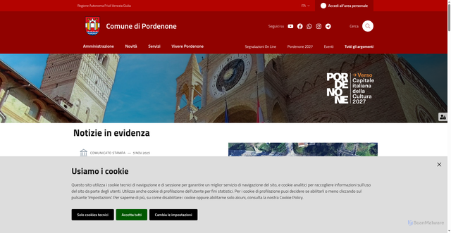 Security scan screenshot of https://www.comune.pordenone.it/it